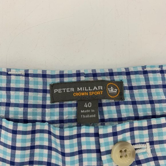 Peter Millar Crown Sport Athletic Golf Shorts Blue Plaid Lightweight Mens 40 - Picture 2 of 4